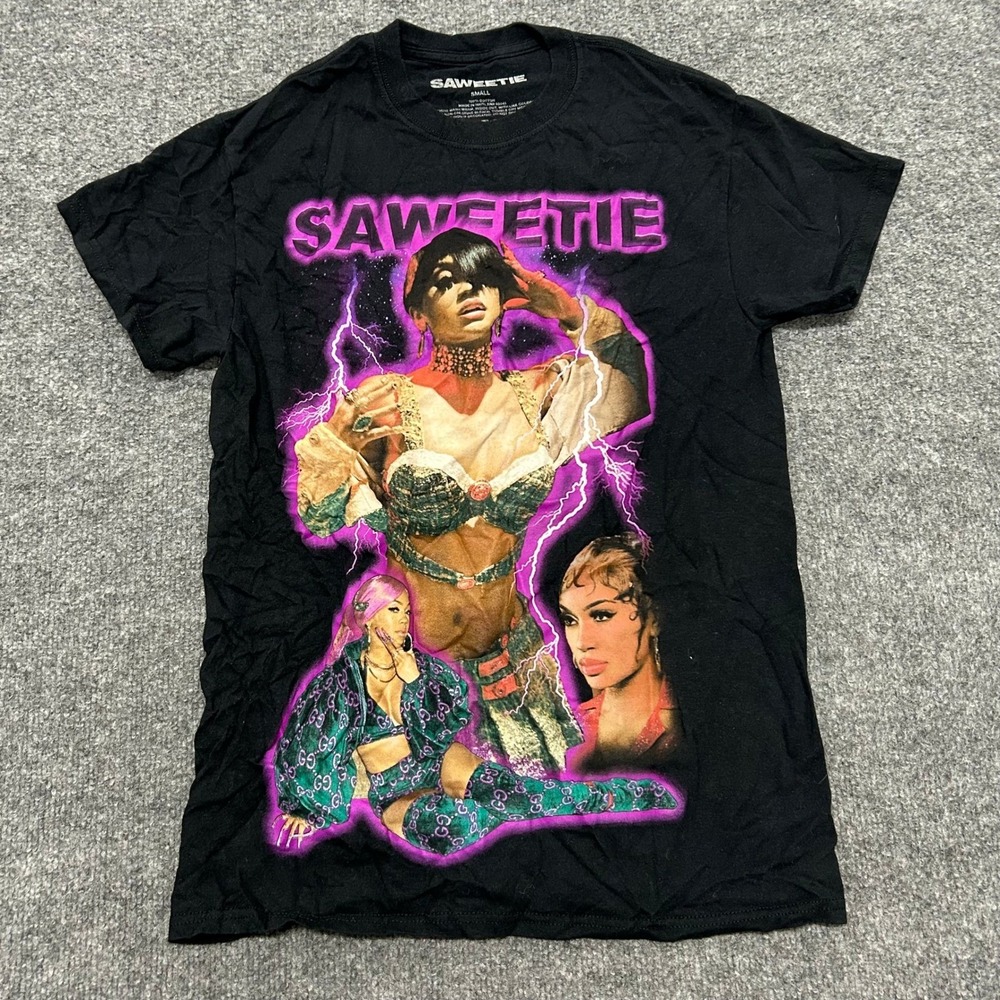 Saweetie T-Shirt Womens Size Small Black Graphic Cotton Short Sleeve Rap Tee